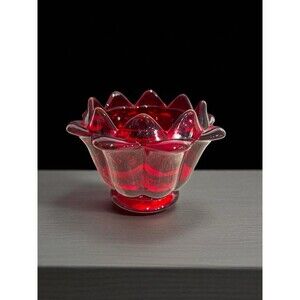 Vtg Viking Glass Ruby Red Glass MCM Flower Lotus Shapes Votive Holder Cadmium